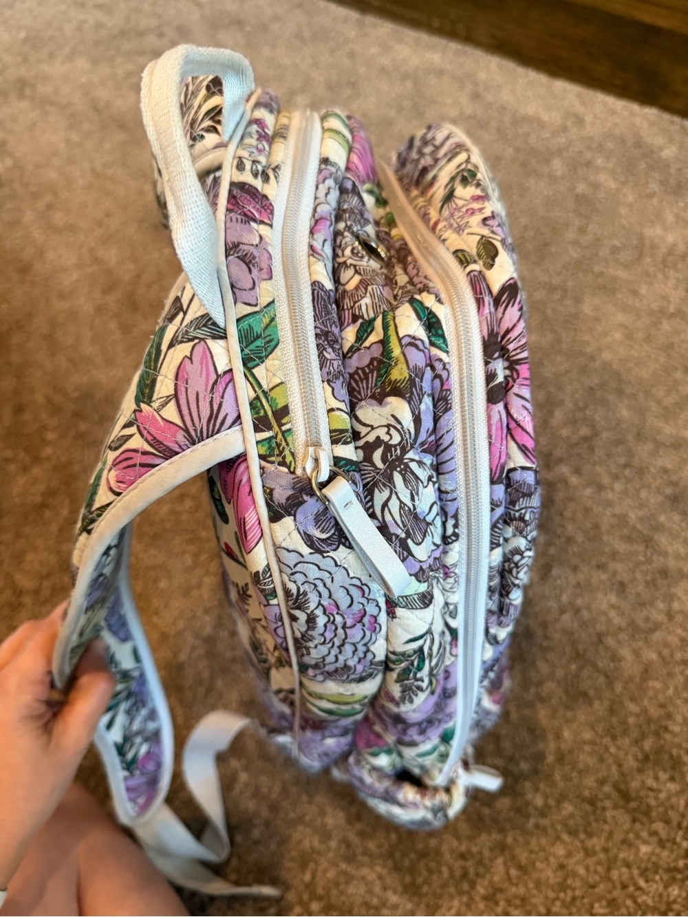 Vera Bradley Purple Floral Quilted Backpack multiple compartments - Picture 7 of 16